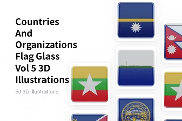Países e organizações Flag Glass Vol 5 Pacote de Illustration 3D
