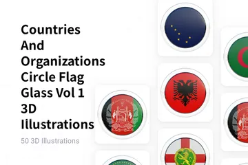 Países e organizações círculo bandeira vidro vol 1 Pacote de Illustration 3D