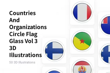 Países e organizações círculo bandeira vidro Vol 3 Pacote de Illustration 3D