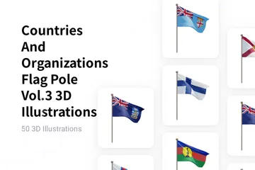 Pólo de bandeira de países e organizações Vol 3 Pacote de Illustration 3D