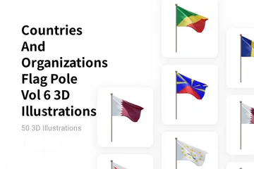Pólo de bandeira de países e organizações Vol 6 Pacote de Illustration 3D