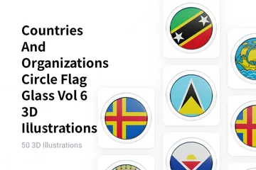Países y organizaciones Círculo Bandera Vidrio Vol 6 Paquete de Illustration 3D