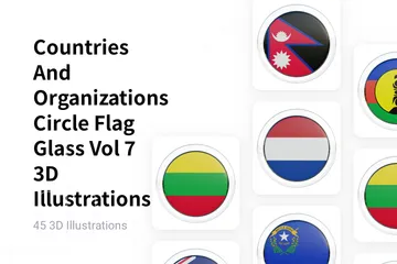 Países y organizaciones Círculo Bandera Vidrio Vol 7 Paquete de Illustration 3D