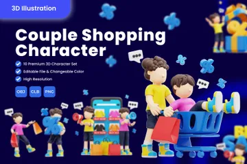 Carácter de compras de pareja Paquete de Illustration 3D