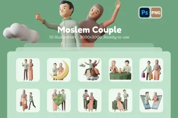 Pareja musulmana Paquete de Illustration 3D