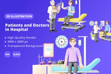 Patient und Ärzte im Krankenhaus 3D Illustration Pack