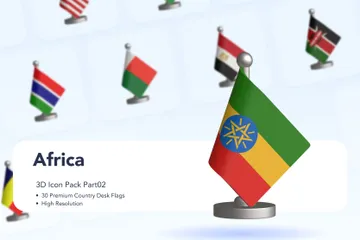 Drapeaux de bureau des pays - Afrique Partie 02 Pack 3D Icon