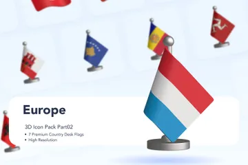 Drapeaux de bureau des pays - Europe Partie 02 Pack 3D Icon