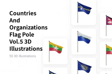 Mât de drapeau des pays et des organisations Vol 5 Pack 3D Illustration