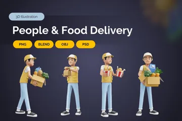 人と食べ物の配達 3D Illustrationパック