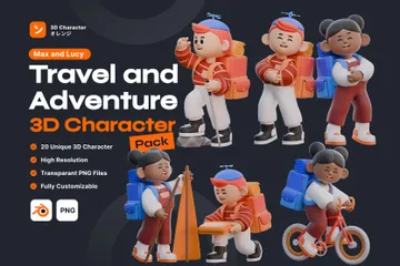 Personagem 3D de viagens e aventura Pacote de Illustration 3D