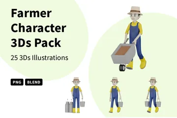 Personagem de fazendeiro 3D Illustration Pack