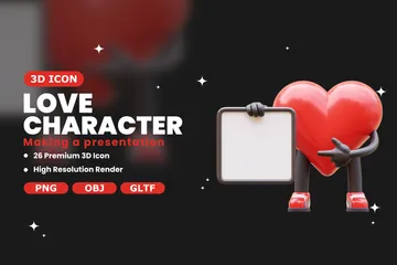 Personagem de amor está fazendo uma apresentação Pacote de Illustration 3D