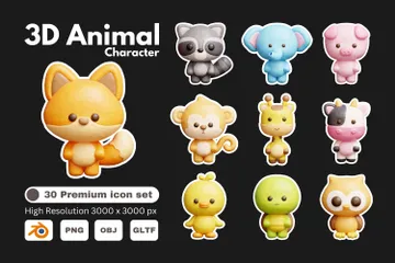 Personagem animal Pacote de Icon 3D