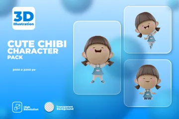 Personagem Chibi fofo Pacote de Illustration 3D