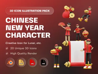 Personagem do Ano Novo Chinês Pacote de Illustration 3D
