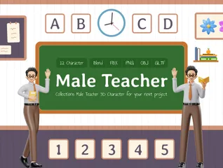 Personagem de atividade de professor masculino Pacote de Illustration 3D