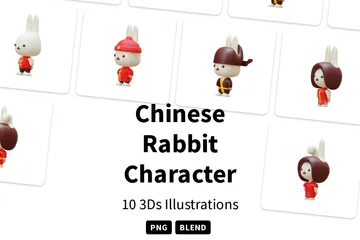 Personagem Coelho Chinês Pacote de Icon 3D