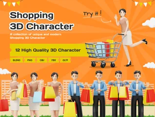 Personagem de compras Pacote de Illustration 3D