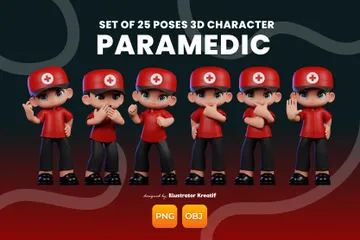 Personagem de desenho animado com camisa vermelha e calça preta Pacote de Illustration 3D