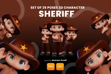 Personagem de desenho animado com roupa de cowboy Pacote de Illustration 3D