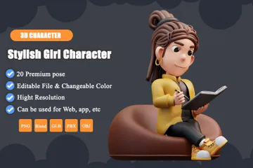 Personagem de menina elegante Pacote de Illustration 3D