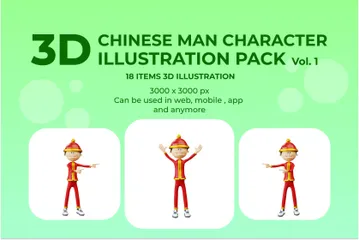 Personagem de homem chinês Pacote de Illustration 3D
