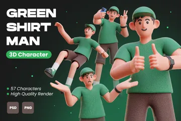 Personagem de homem de camisa verde Pacote de Illustration 3D