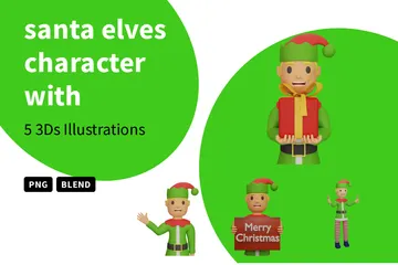 Personagem de Santa Elves com Natal e Ano Novo Pacote de Illustration 3D