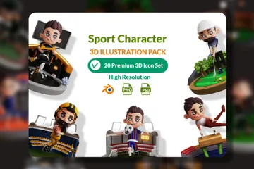 Personagem ESPORTIVO e local esportivo Pacote de Illustration 3D