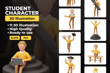 Personagem de estudante Pacote de Illustration 3D