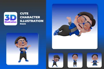 Personagem fofo com óculos Pacote de Illustration 3D