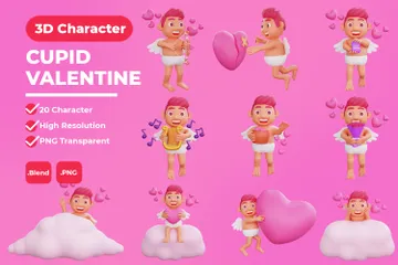 Personagem Cupido Fofo Pacote de Illustration 3D