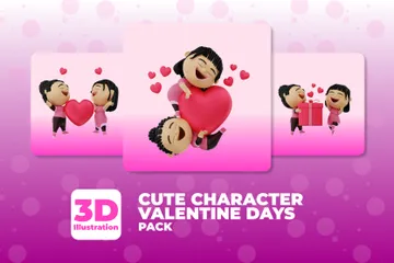 Personagem Fofo Dia dos Namorados Pacote de Illustration 3D