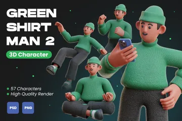 Homem de camisa verde, personagem 2 Pacote de Illustration 3D