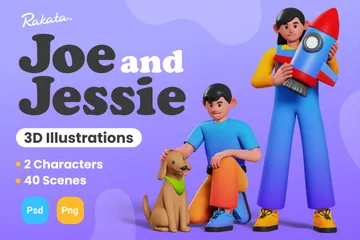 Personagem Joe e Jessie Pacote de Illustration 3D