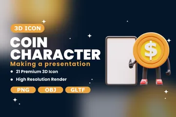 Personagem de moeda está fazendo uma apresentação Pacote de Illustration 3D