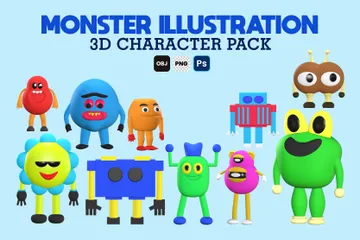 Personagem monstro Pacote de Icon 3D