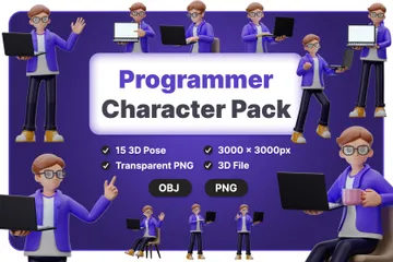 Personagem Programador Pacote de Illustration 3D