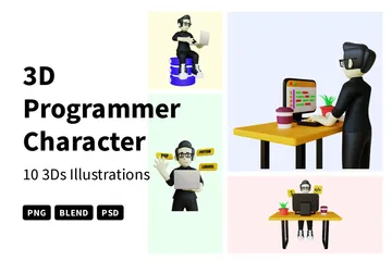 Personagem Programador Pacote de Illustration 3D