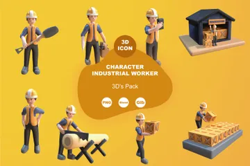 Caráter Trabalhador Industrial Pacote de Illustration 3D
