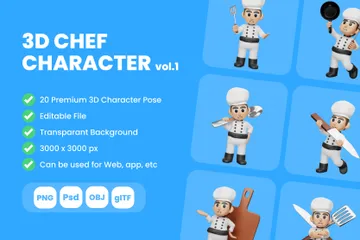 Personaje de cocinero Paquete de Illustration 3D