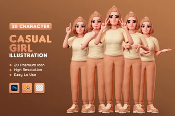 Personaje de chica casual Paquete de Illustration 3D