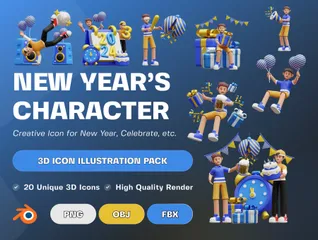 Personaje de año nuevo Paquete de Illustration 3D