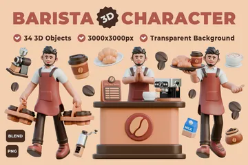 Personaje de barista Paquete de Illustration 3D