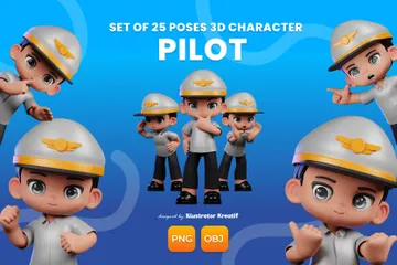 Personaje de dibujos animados de un niño con un casco en la cabeza Paquete de Illustration 3D