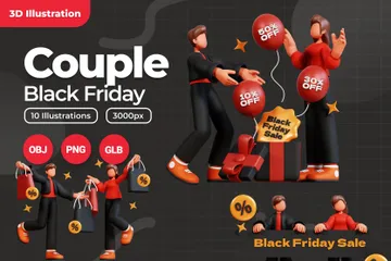 Personaje de pareja de viernes negro Paquete de Illustration 3D
