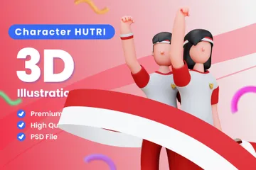Carácter Del Día De La Independencia De Indonesia Paquete de Illustration 3D