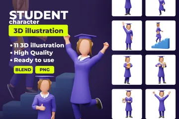 Carácter estudiantil 3D Illustration Pack