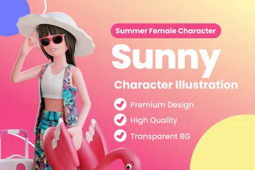 Personaje femenino de verano Paquete de Illustration 3D